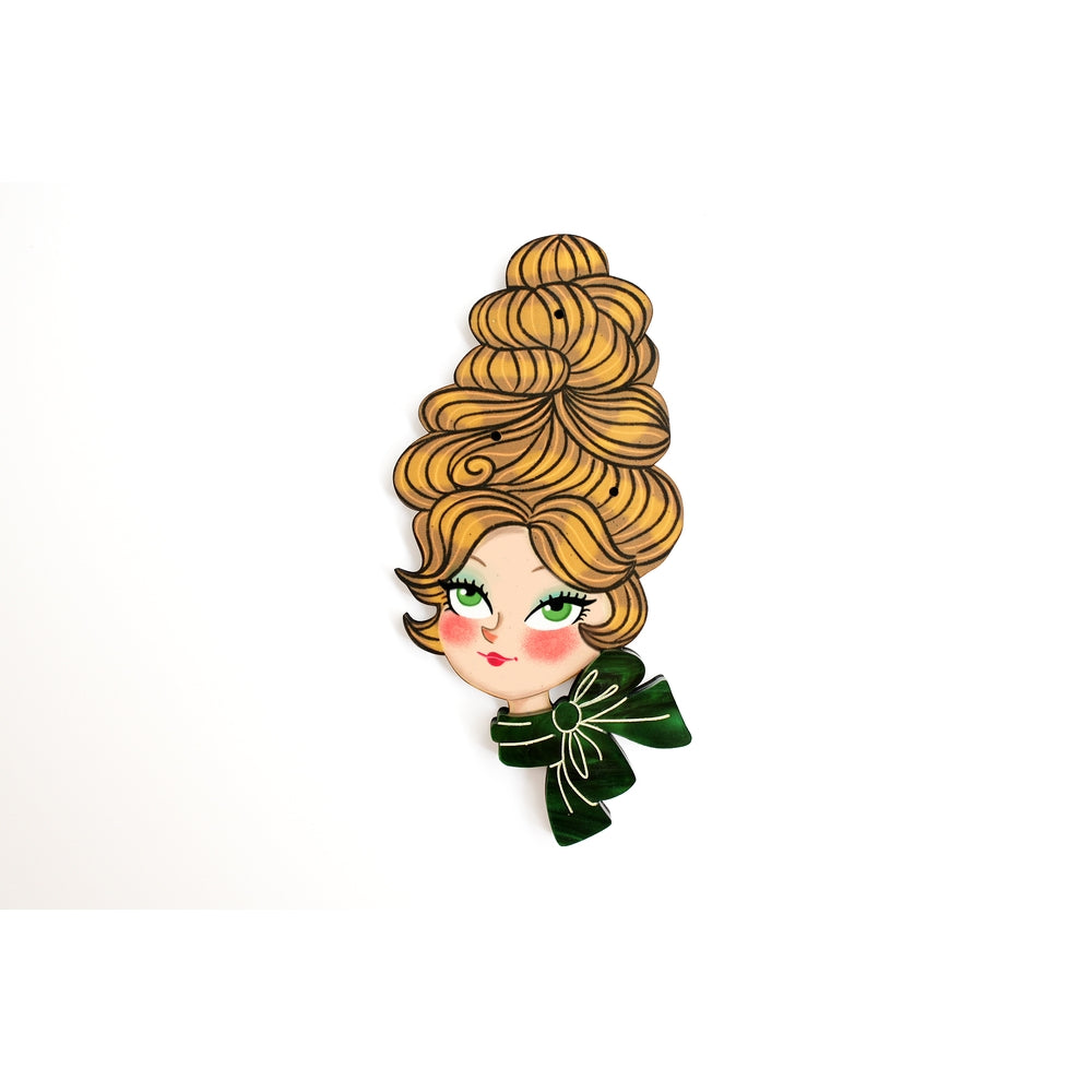 Christmas Blonde Hair Brooch with Earring Set by Laliblue – Retro Kitschy Statement Brooch for Collectors