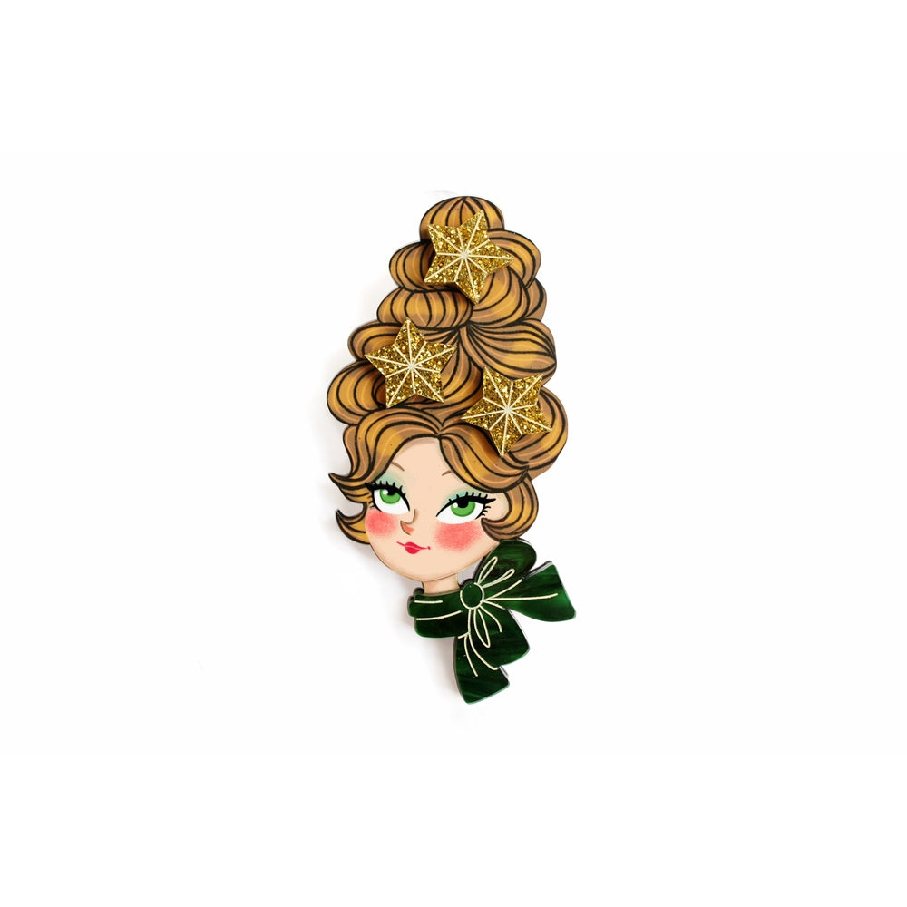 Christmas Blonde Hair Brooch with Earring Set by Laliblue – Retro Kitschy Statement Brooch for Collectors
