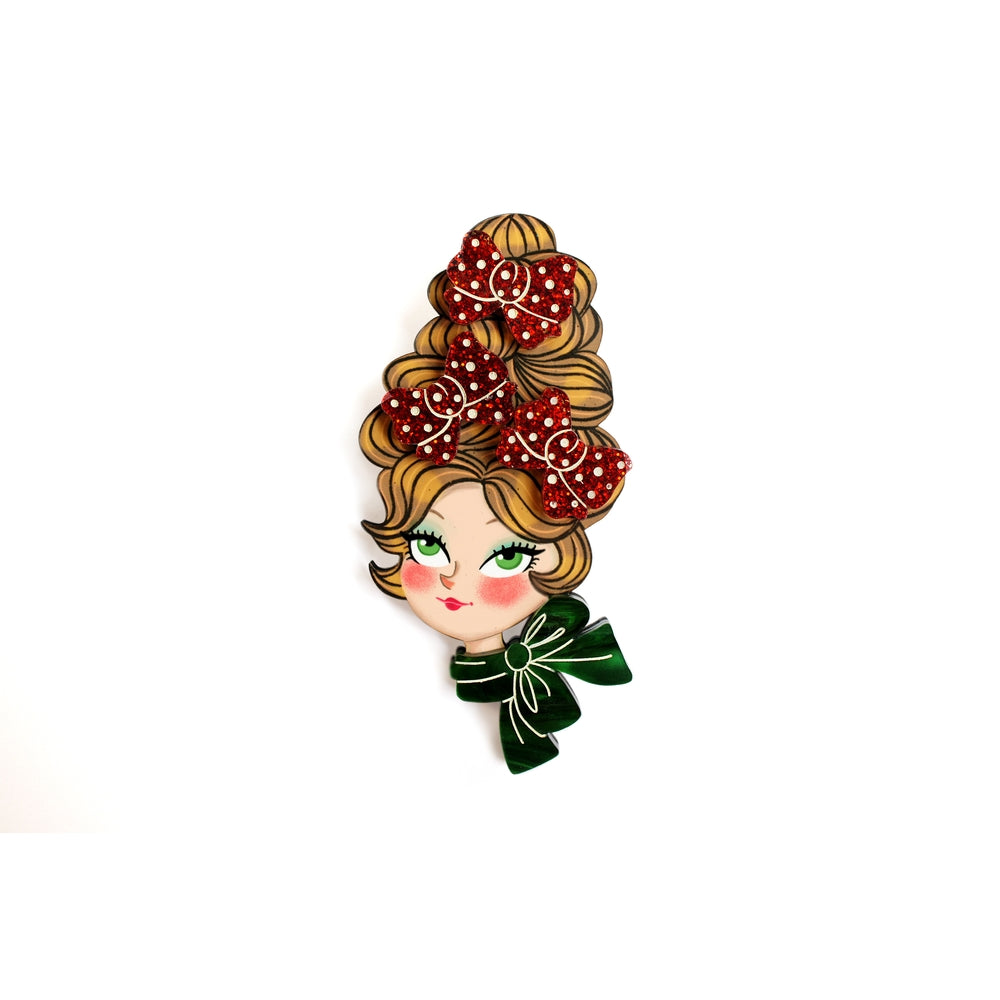 Christmas Blonde Hair Brooch with Earring Set by Laliblue – Retro Kitschy Statement Brooch for Collectors