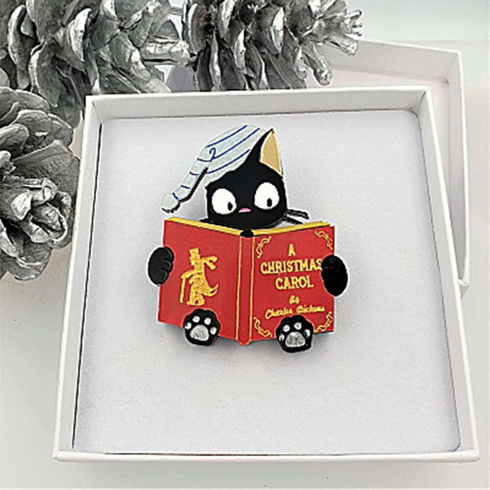 Christmas Carol Cat Brooch by Cherryloco