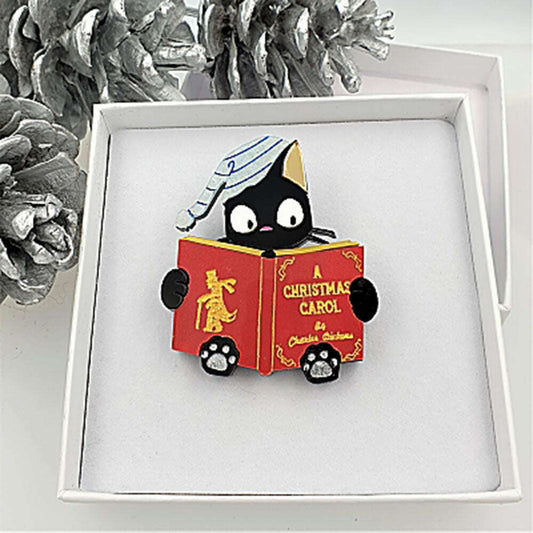Christmas Carol Cat Brooch by Cherryloco