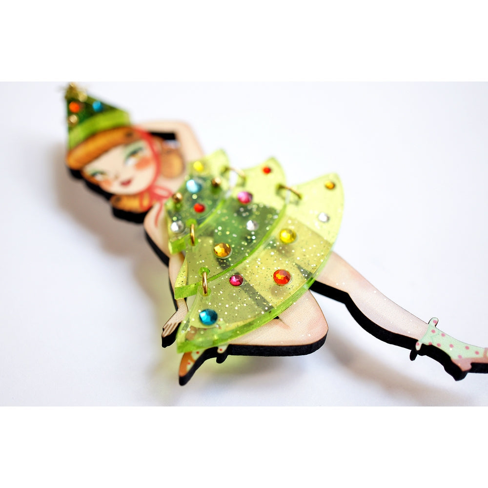 Christmas Tree Girl Brooch by Laliblue – Retro Kitschy Statement Brooch for Collectors