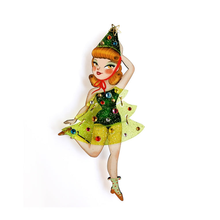 Christmas Tree Girl Brooch by Laliblue – Retro Kitschy Statement Brooch for Collectors