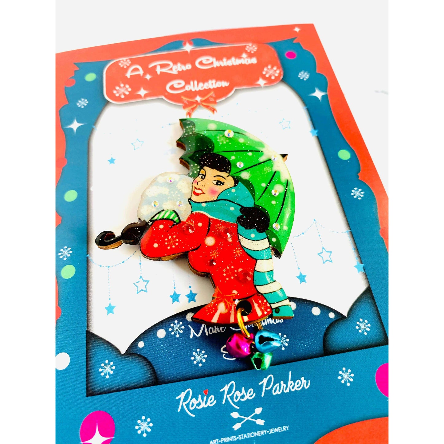 Christmas Umbrella Brooch by Rosie Rose Parker