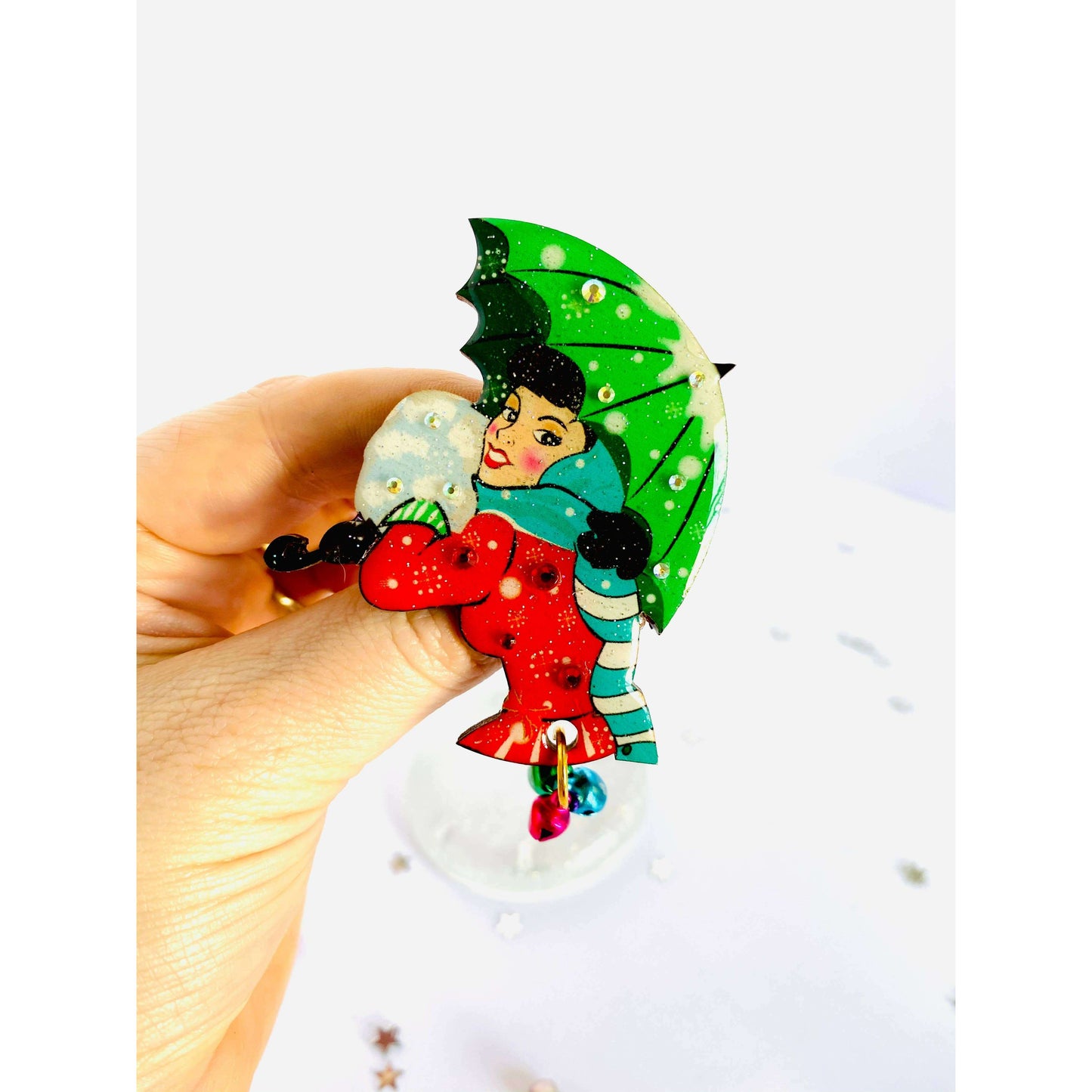Christmas Umbrella Brooch by Rosie Rose Parker