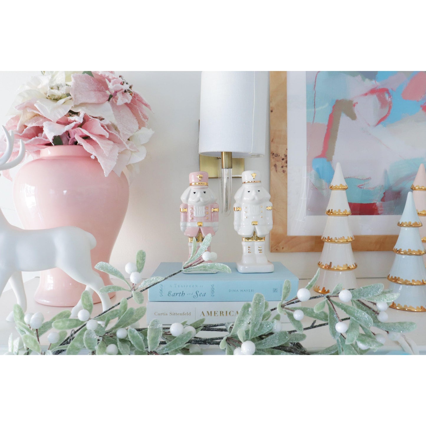 White Tiered Christmas Trees with 22K Gold Brushstroke Accent