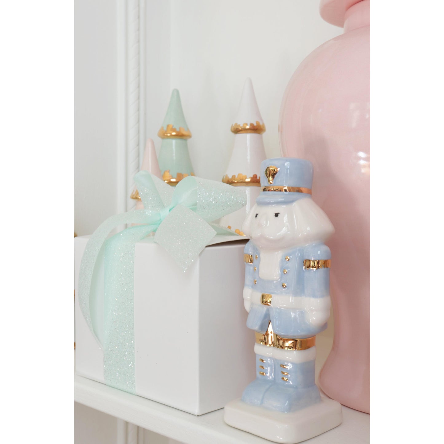 White Tiered Christmas Trees with 22K Gold Brushstroke Accent