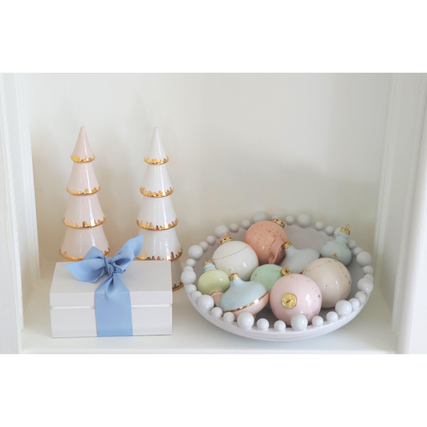 White Tiered Christmas Trees with 22K Gold Brushstroke Accent