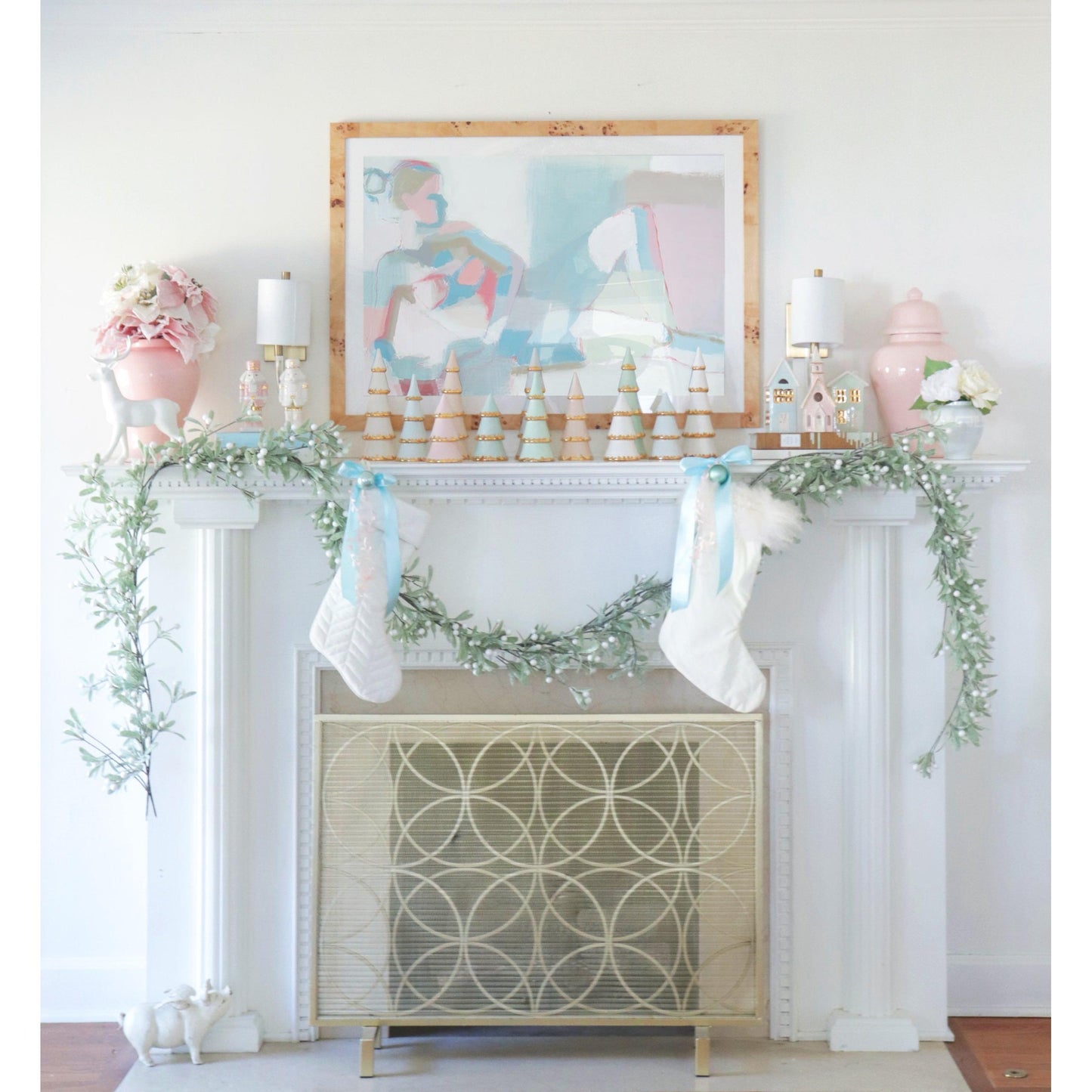 White Tiered Christmas Trees with 22K Gold Brushstroke Accent