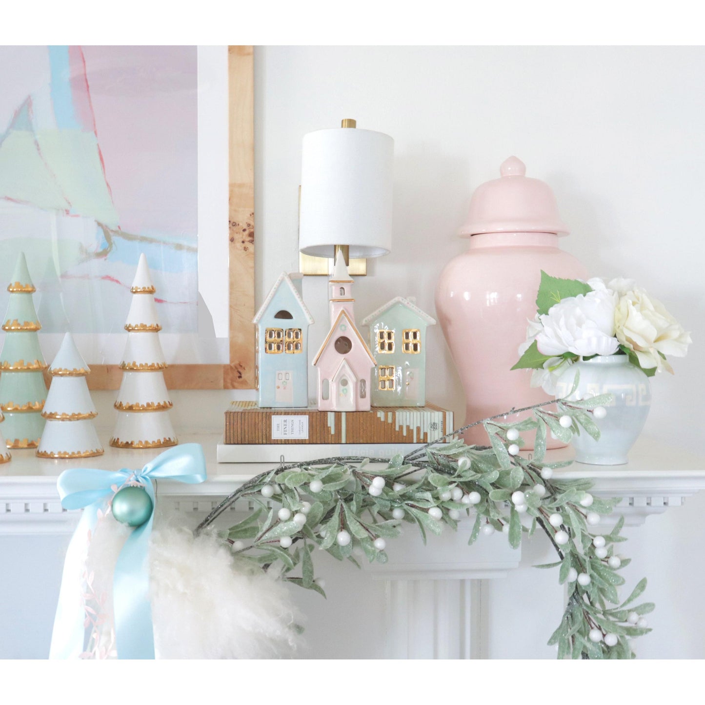 White Tiered Christmas Trees with 22K Gold Brushstroke Accent