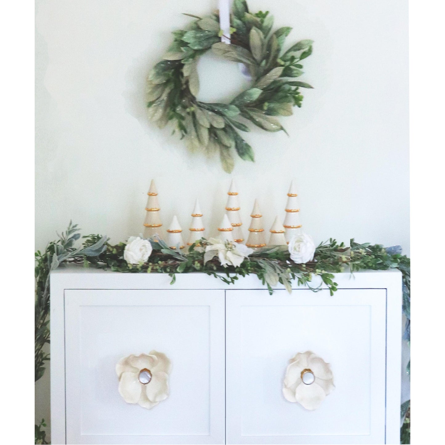 White Tiered Christmas Trees with 22K Gold Brushstroke Accent