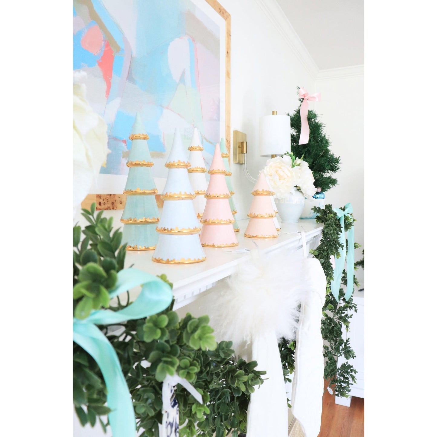 Pink Tiered Christmas Trees with 22K Gold Brushstroke Accent