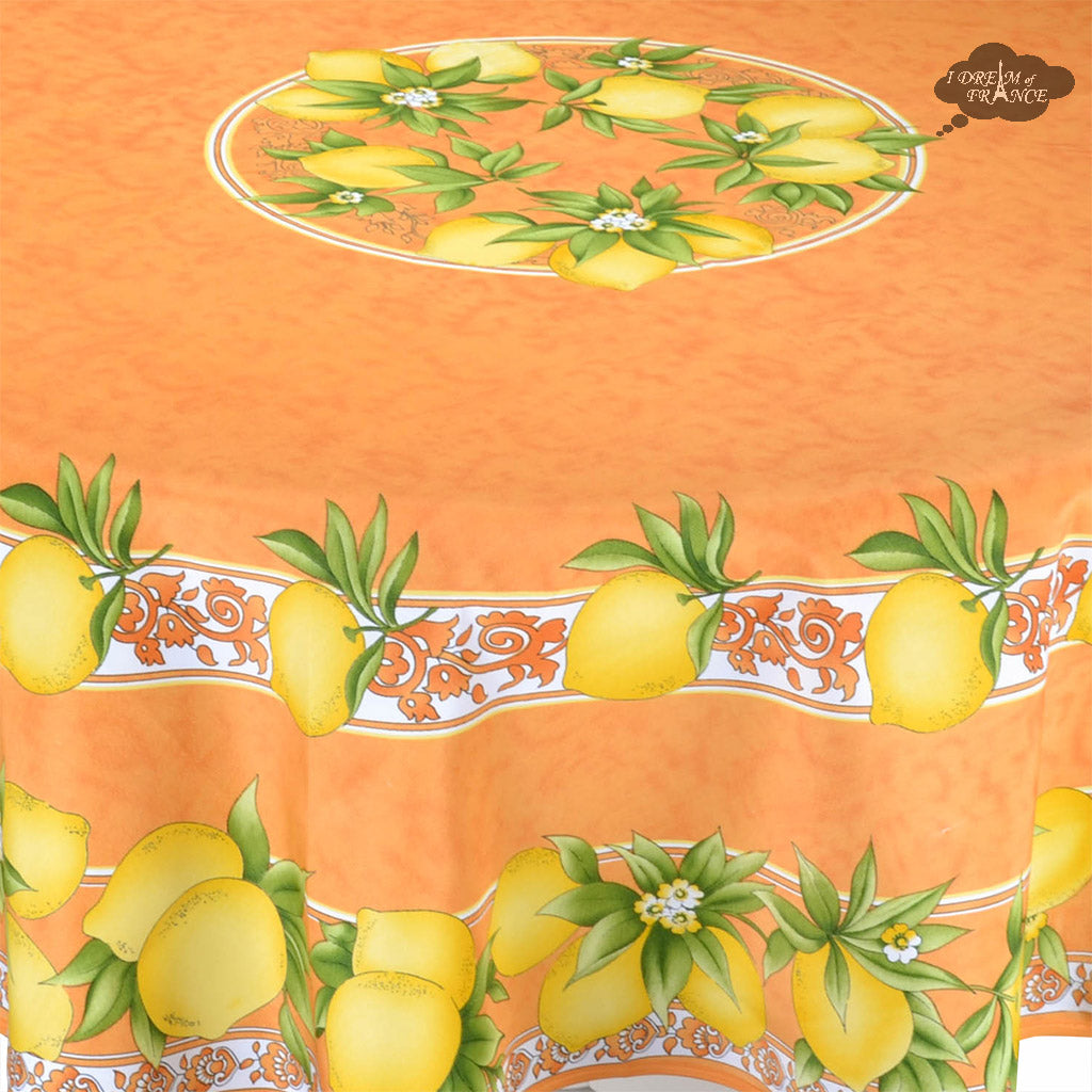 French Provencal tablecloth - Polyester - Stain-resistant - 70" round - Citrus orange| Provence Imports