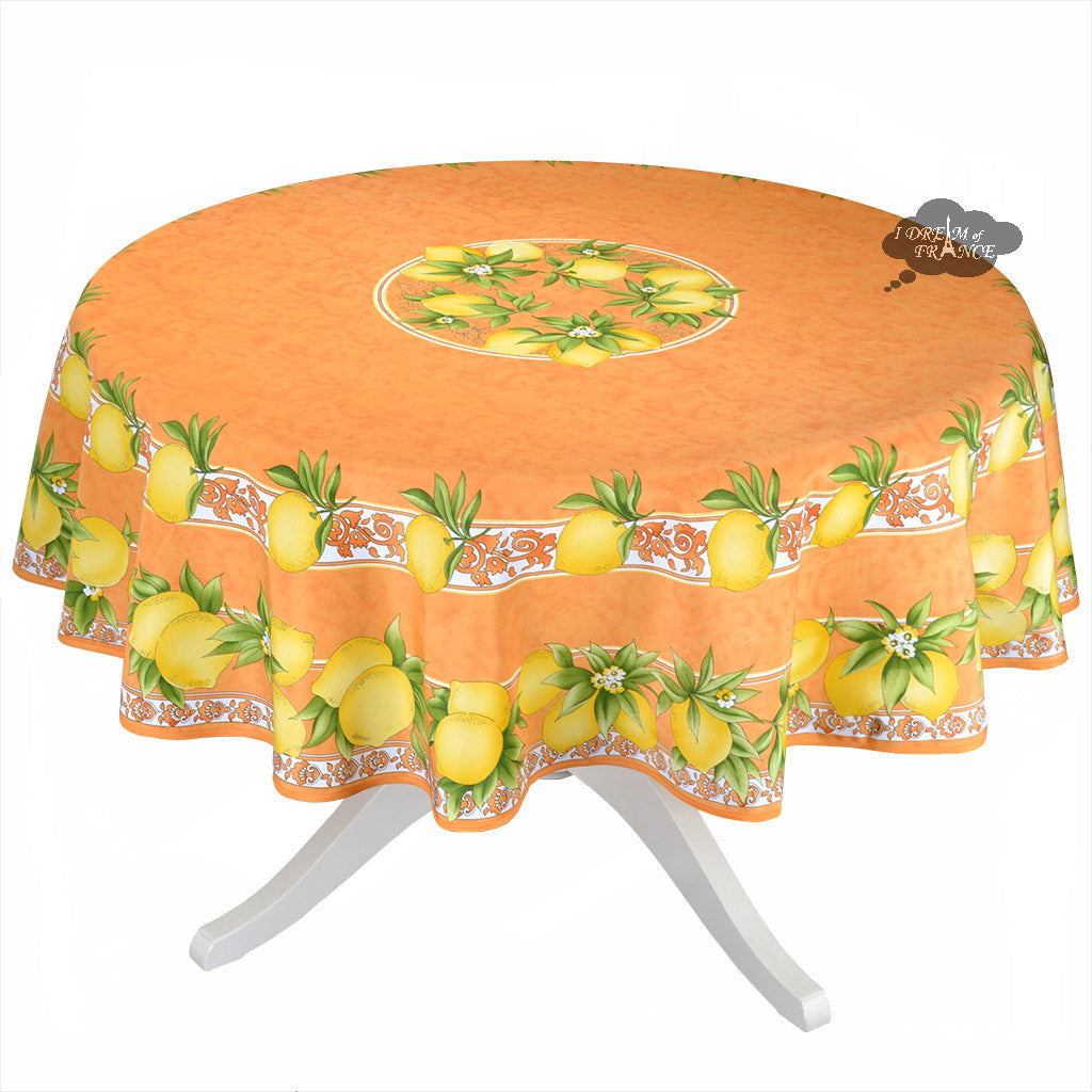 French Provencal tablecloth - Polyester - Stain-resistant - 70" round - Citrus orange| Provence Imports