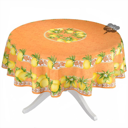 French Provencal tablecloth - Polyester - Stain-resistant - 70" round - Citrus orange| Provence Imports