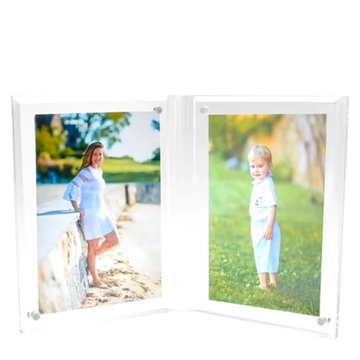 a picture frame with a woman and a boy