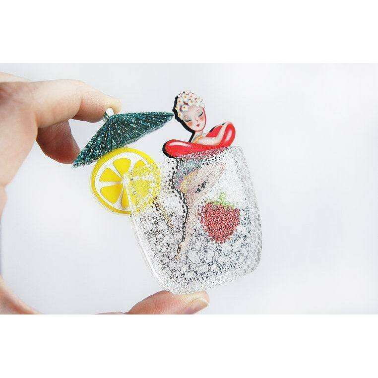 Cocktail Pin Up Girl Brooch by Laliblue
