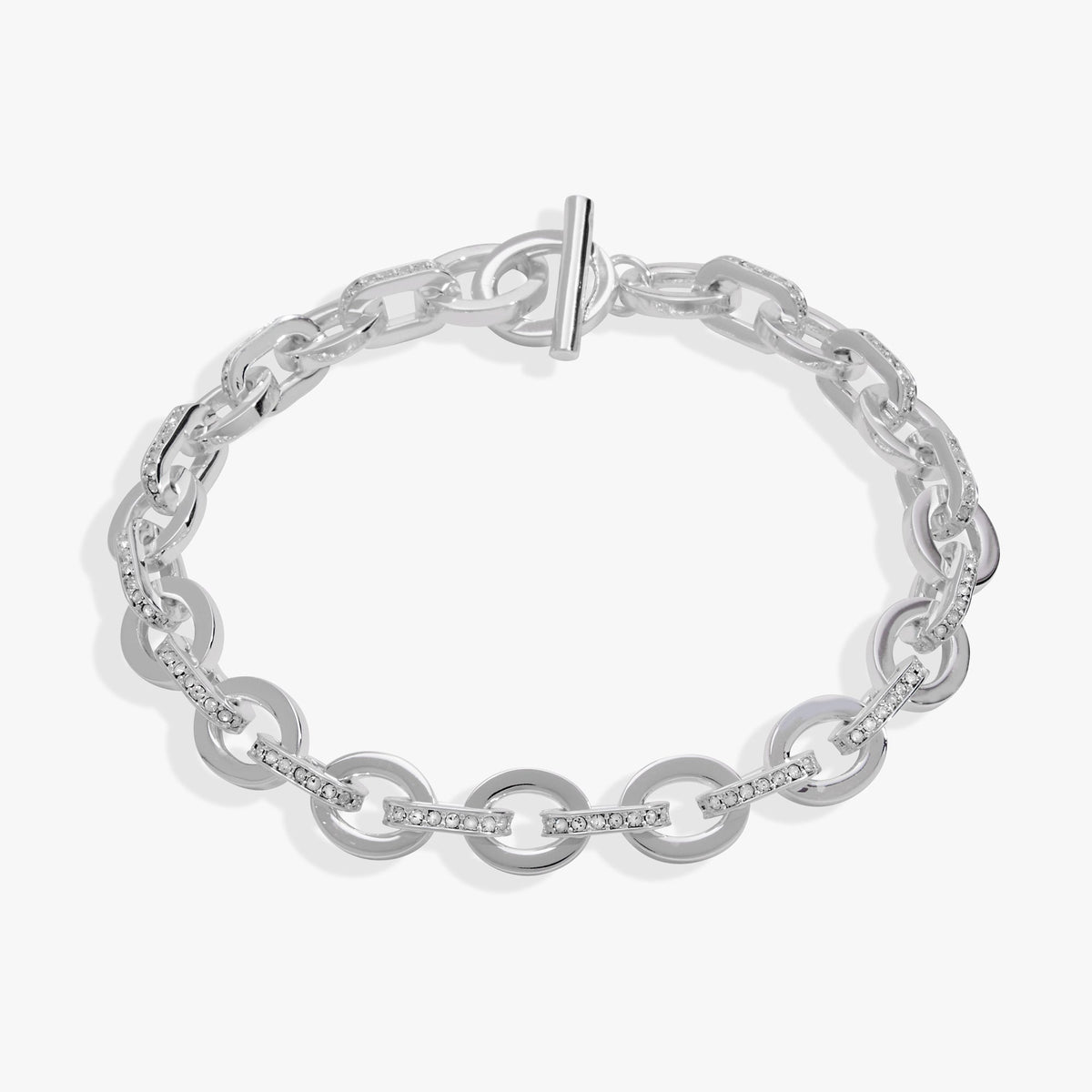 Delicate Oval Link Crystal Chain Toggle Bracelet