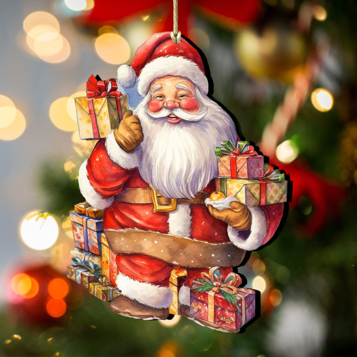Merry Delivery Santa with Gifts Wooden Ornaments by G. Debrekht Christmas Santa Snowman Decor - 8611080-2