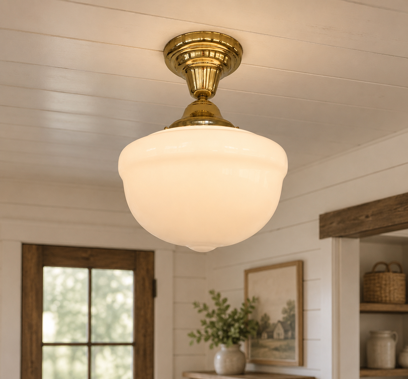 Brass Acorn Schoolhouse Ceiling Light