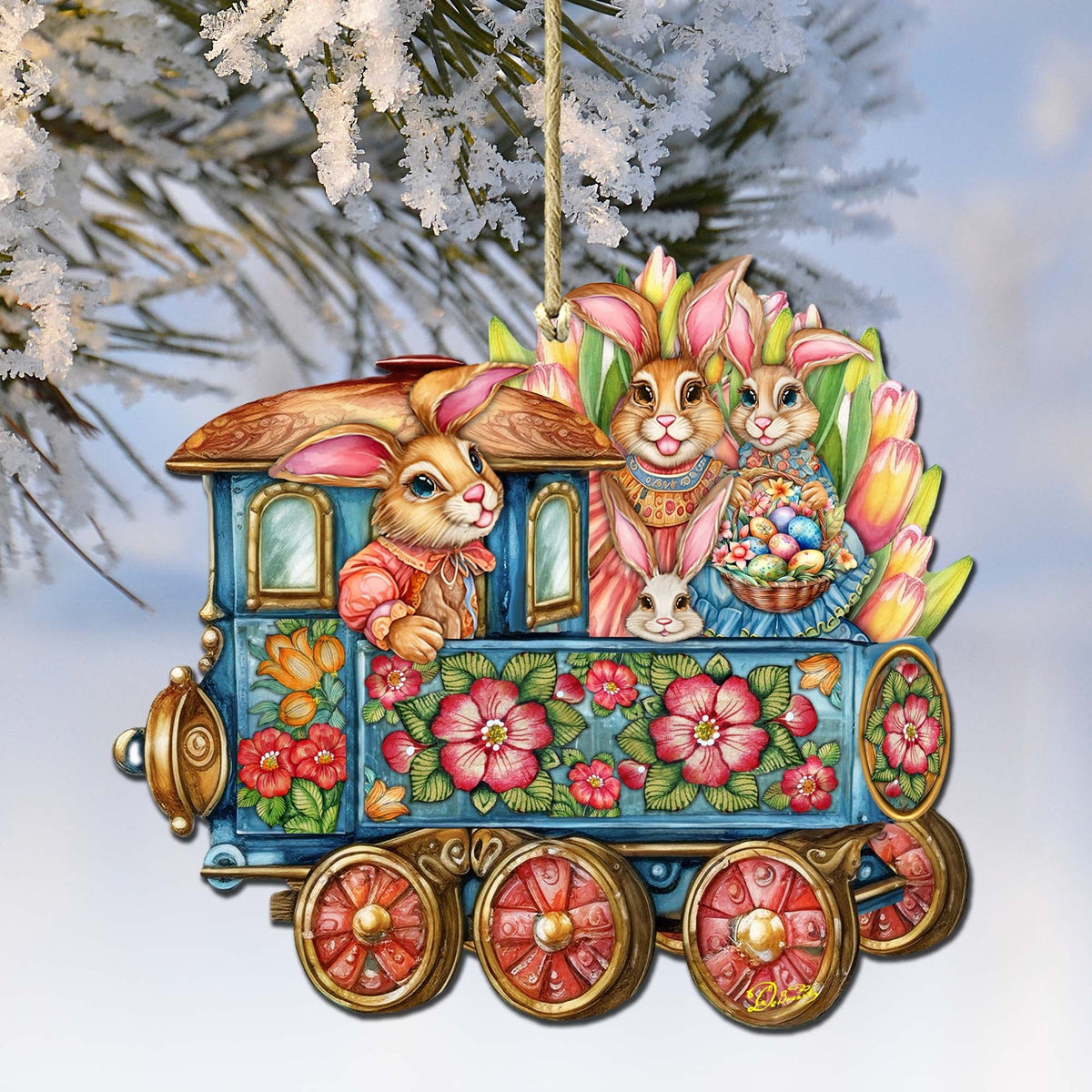Easter Bunny Train Wooden Ornaments by G. DeBrekht Easter Spring Decor - 8652781