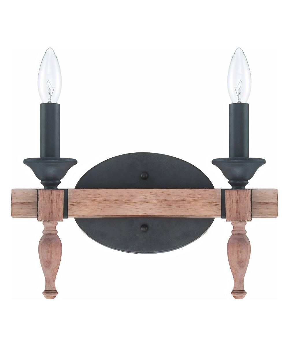 Glenwood 14"W 2-Light Aged Bronze and Distressed Oak Finish Bathroom Vanity Light Fixture