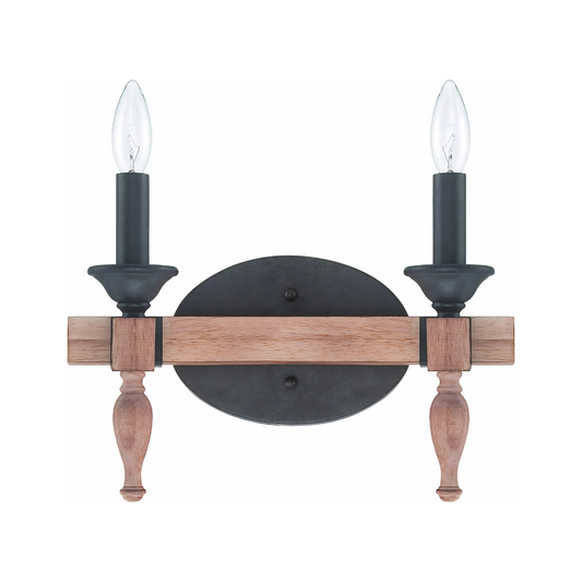 Glenwood 14"W 2-Light Aged Bronze and Distressed Oak Finish Bathroom Vanity Light Fixture