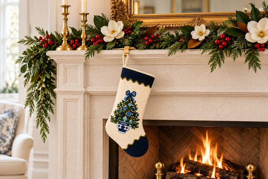 a christmas stocking on a fireplace