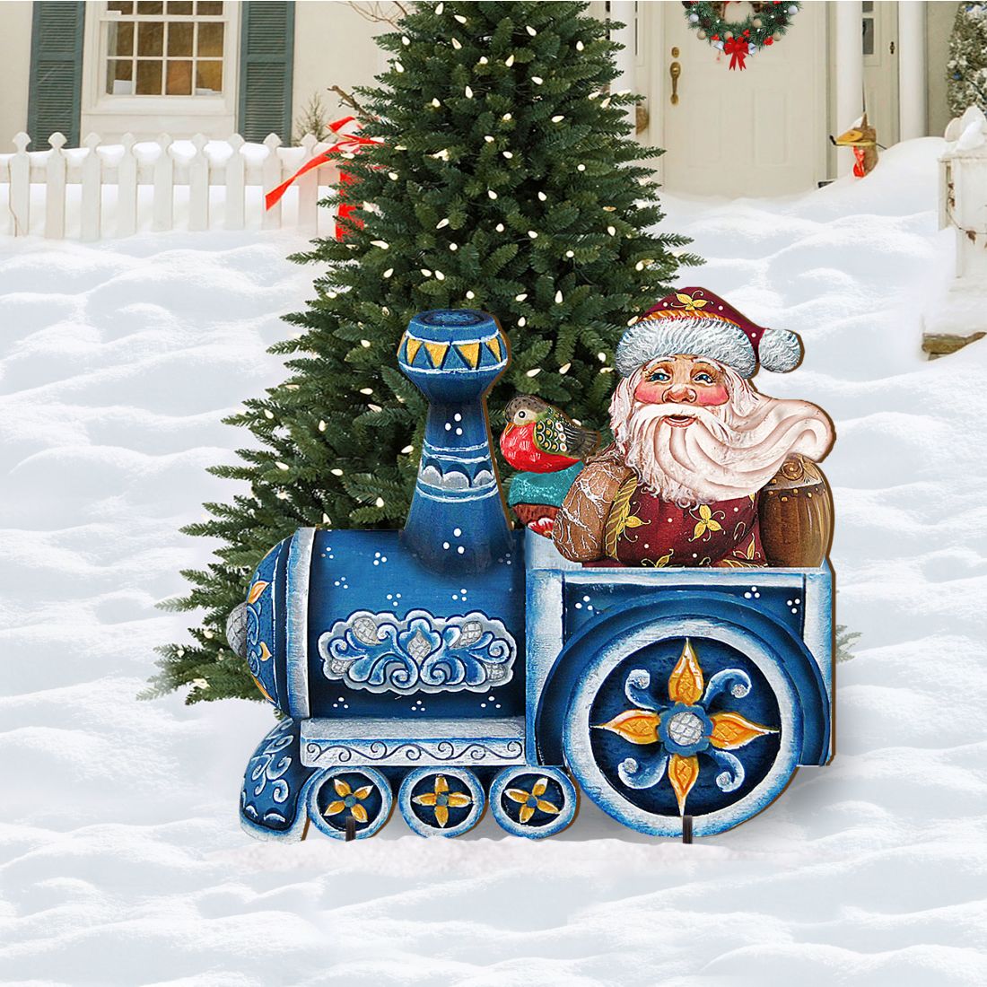 Train Ride Santa Christmas Outdoor Decor by G. DeBrekht - Christmas Santa Snowman Decor - 8129211F