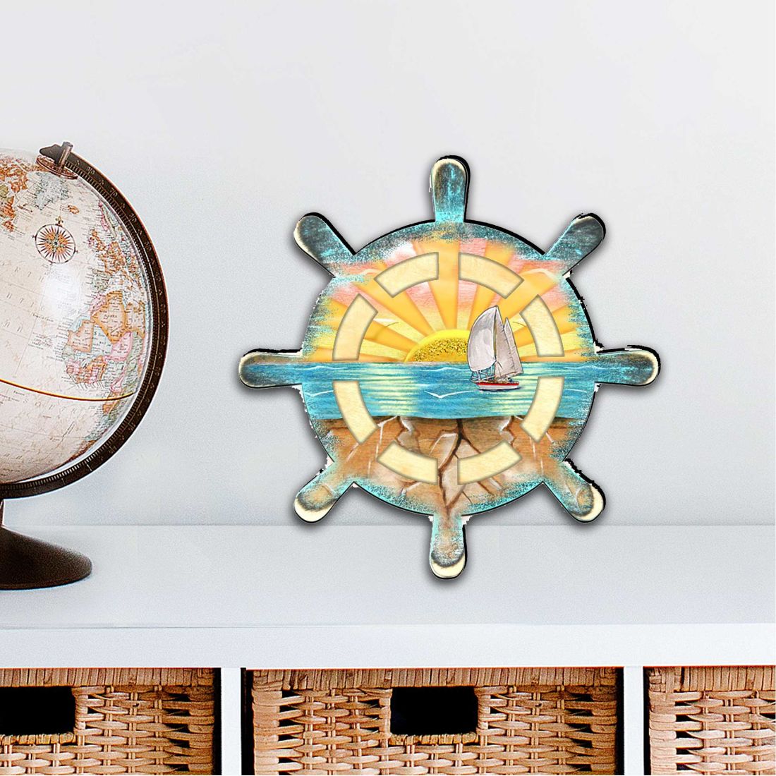 Captains Wheel Coastal Outdoor Decor Large Ornament by G. DeBrekht - Coastal Holiday Decor - 8198536M
