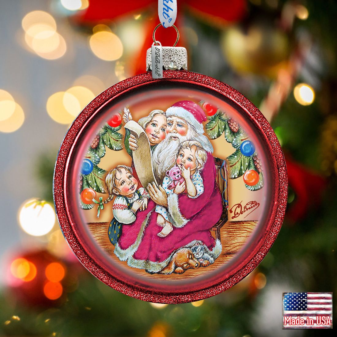 Christmas With Santa Glass Ornament Set of 3 by G. DeBrekht - Christmas Santa Snowman Decor - 73745-S3