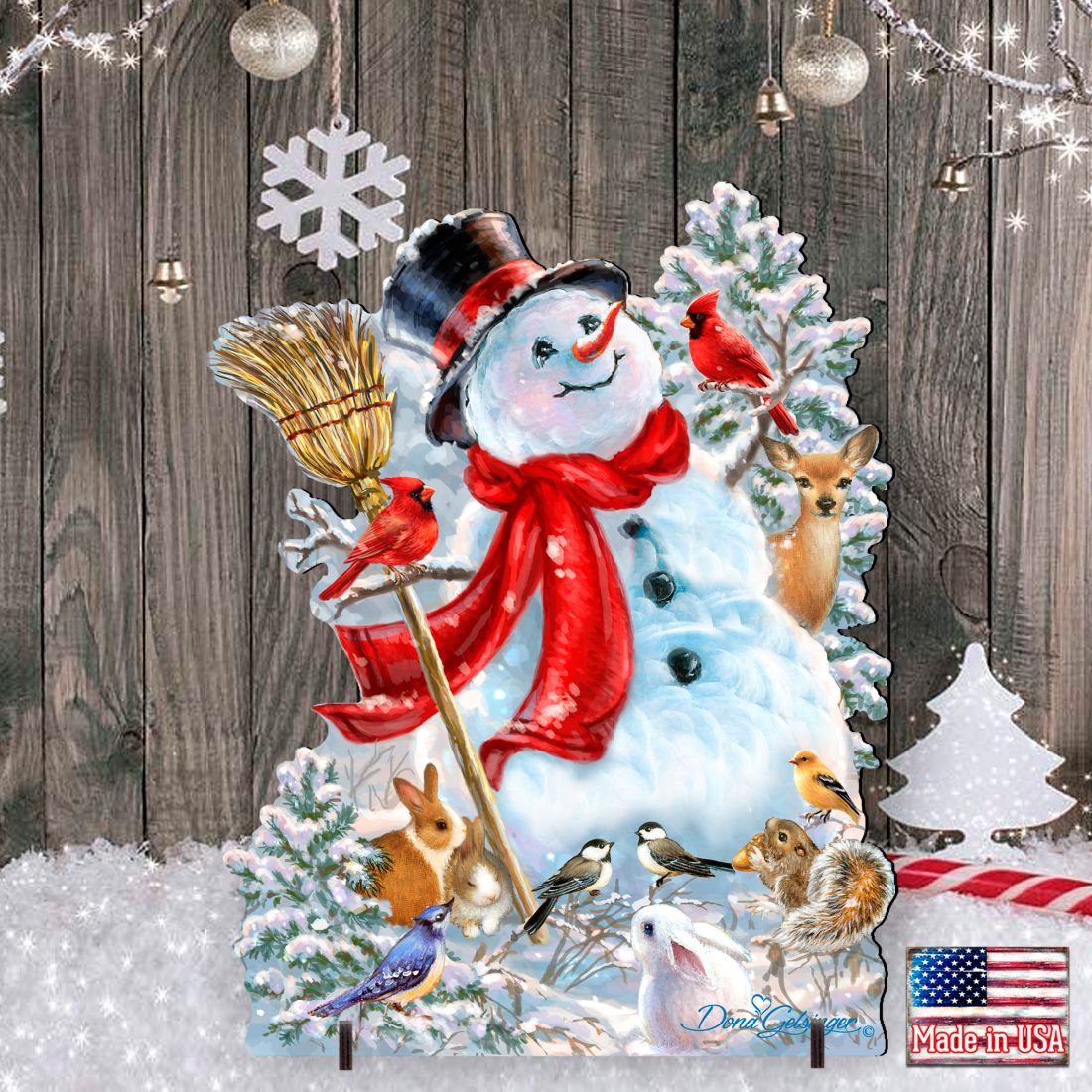 Frosty Forest Friends Snowman Christmas Outdoor Scene by D. Gelsinger - Christmas Santa Snowman Decor - 8461026F-1624