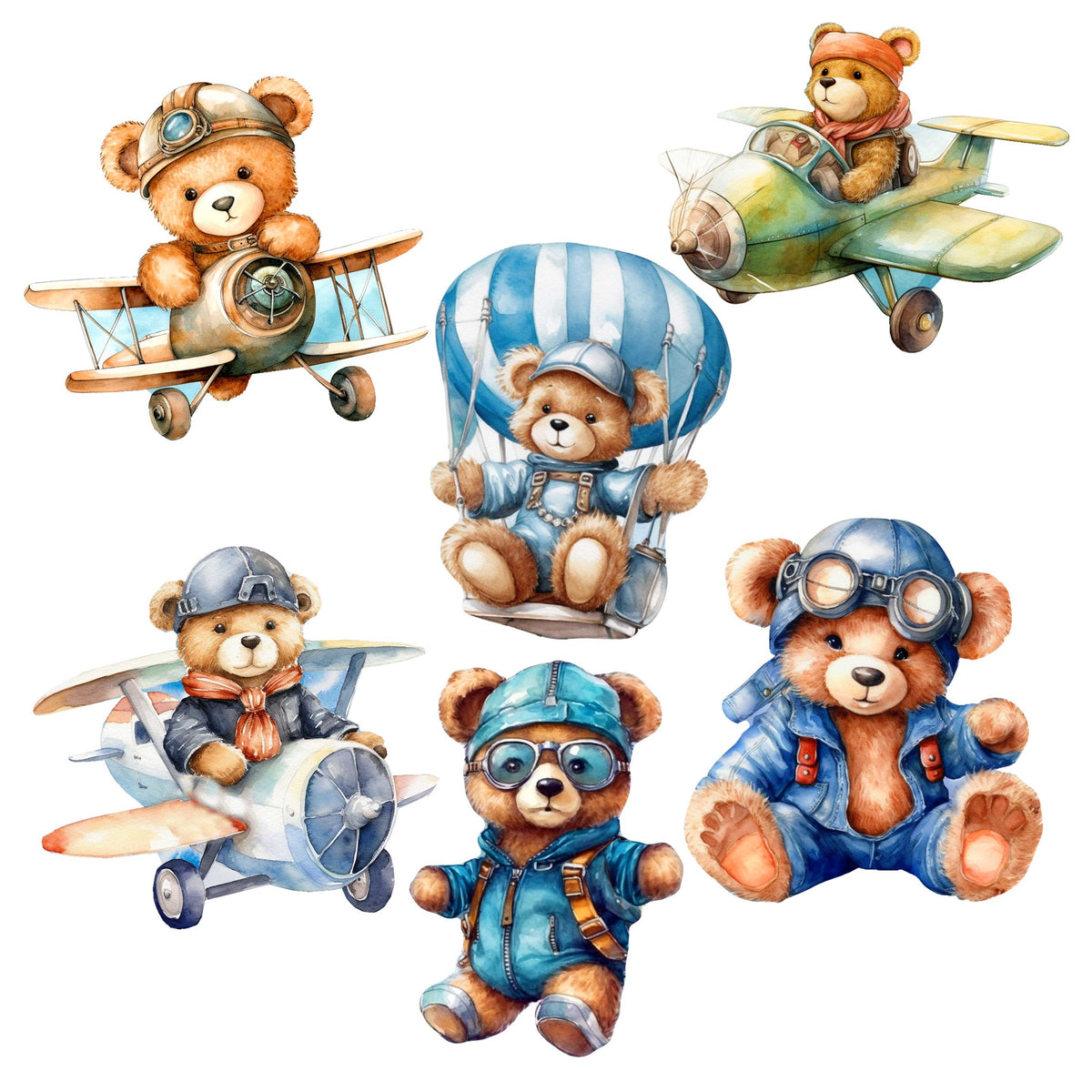 Aviator Teddy Bear Decorative Eco Wood Magnets Set of 6 by G. Debrekht - Christmas Decor - 8090010G-S6