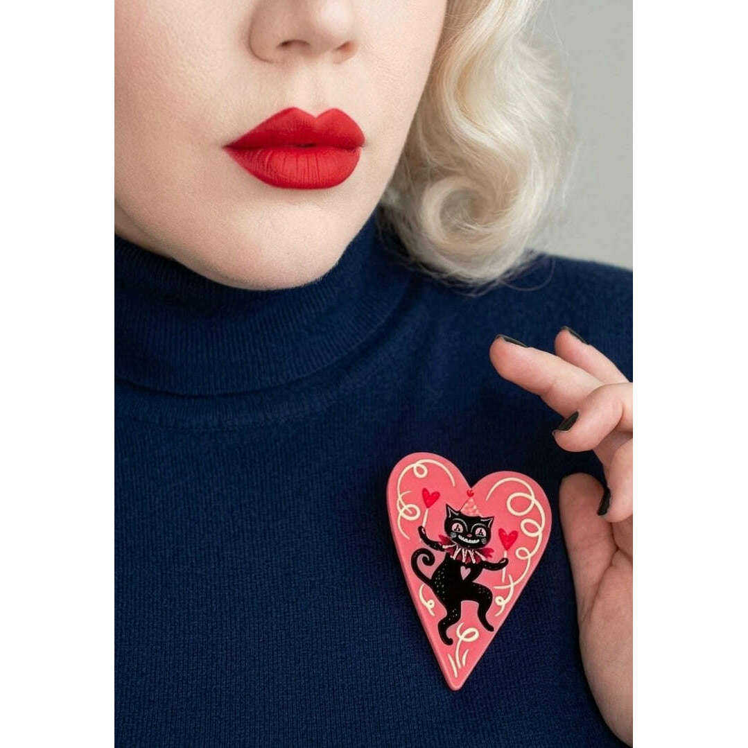 Dancing Cat in Heart Brooch by Johanna Parker x Lipstick & Chrome