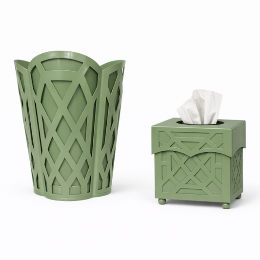 a green container with a tissue box