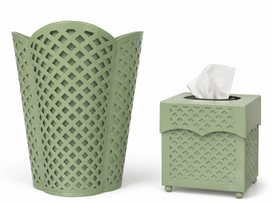 a green plastic box with a tissue box