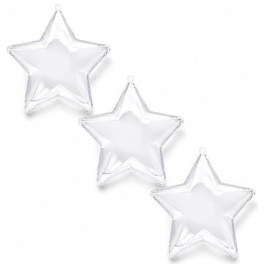Set of 3 Clear Plastic Star Ornaments 3.25 Inches (83 mm)