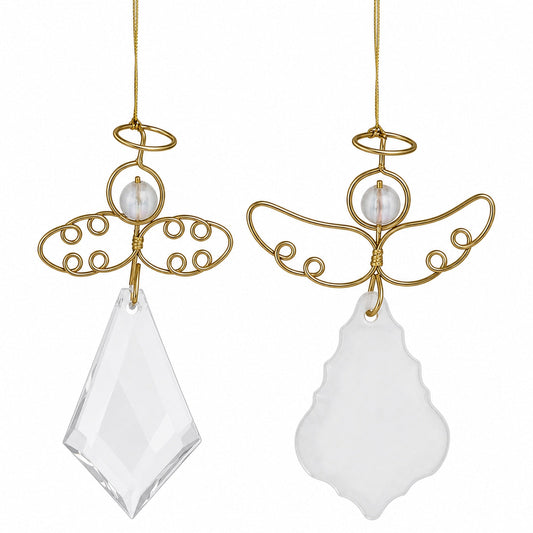 Set of 2 Clear Plastic Angels with Golden Wings Christmas Ornaments 3 Inches