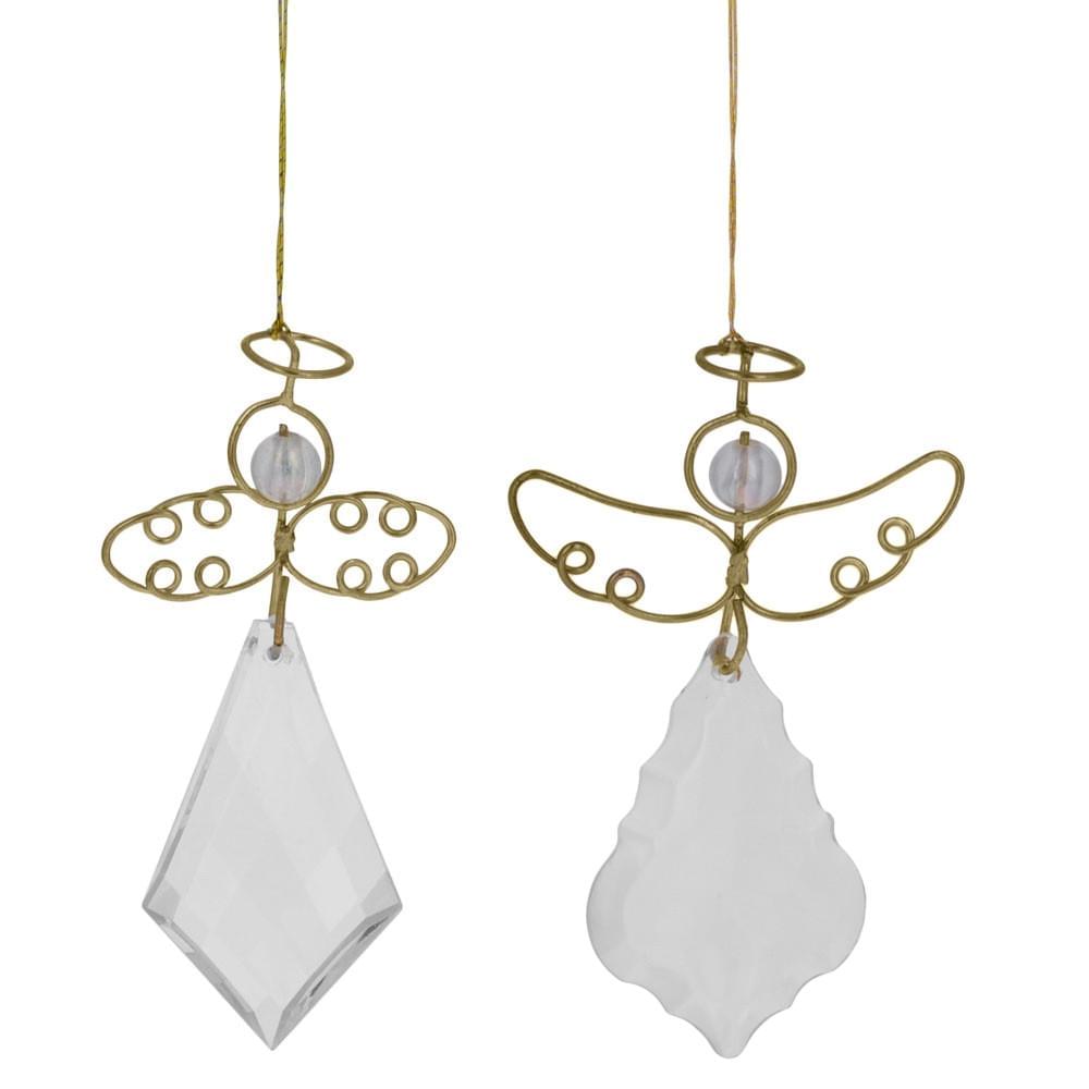 Set of 2 Clear Plastic Angels with Golden Wings Christmas Ornaments 3 Inches