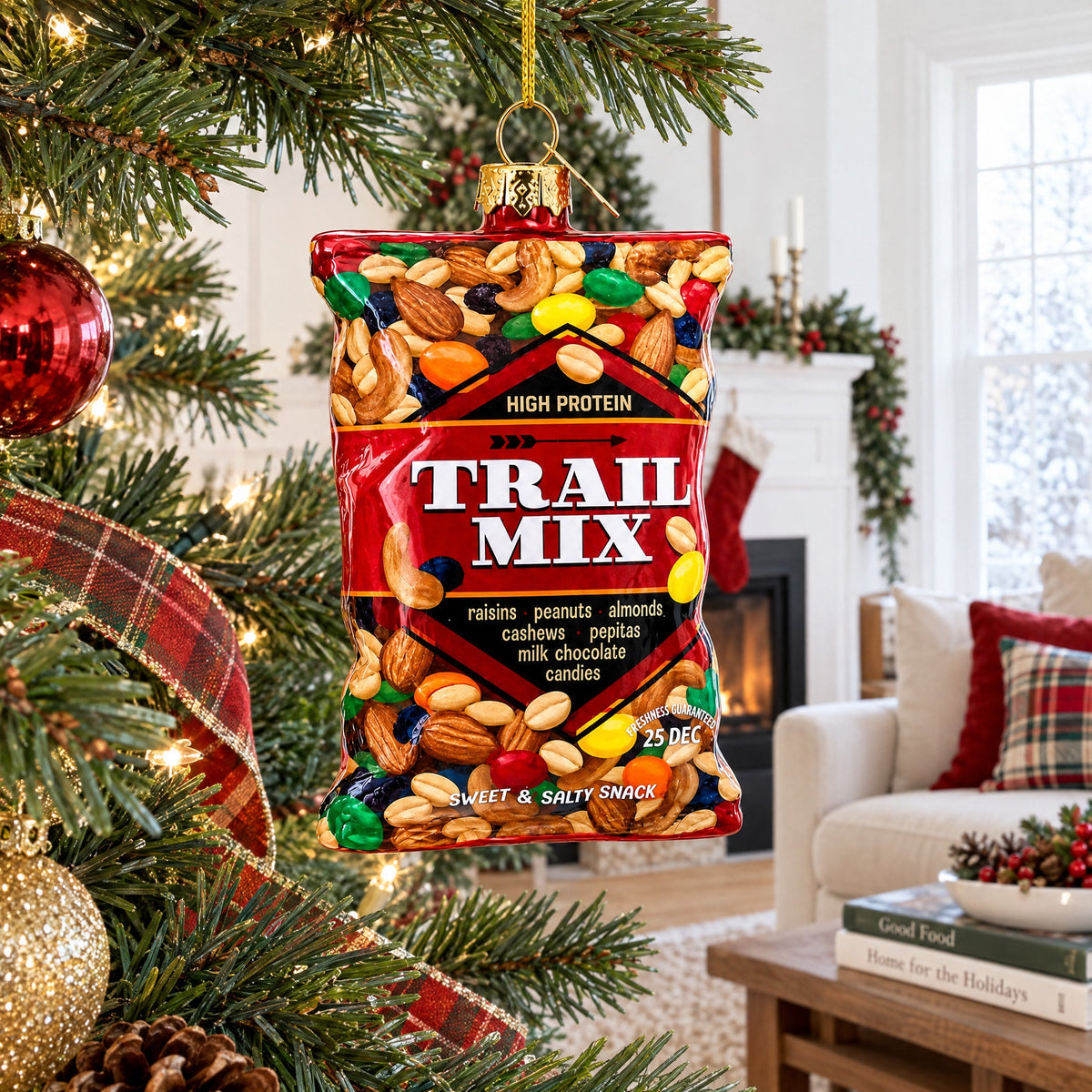 Trail Mix Snack Bag Glass Christmas Ornament