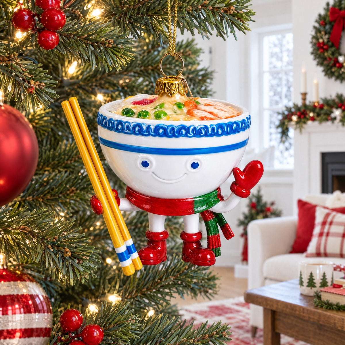 Noodle Ramen Bowl with Chopsticks Glass Christmas Ornament