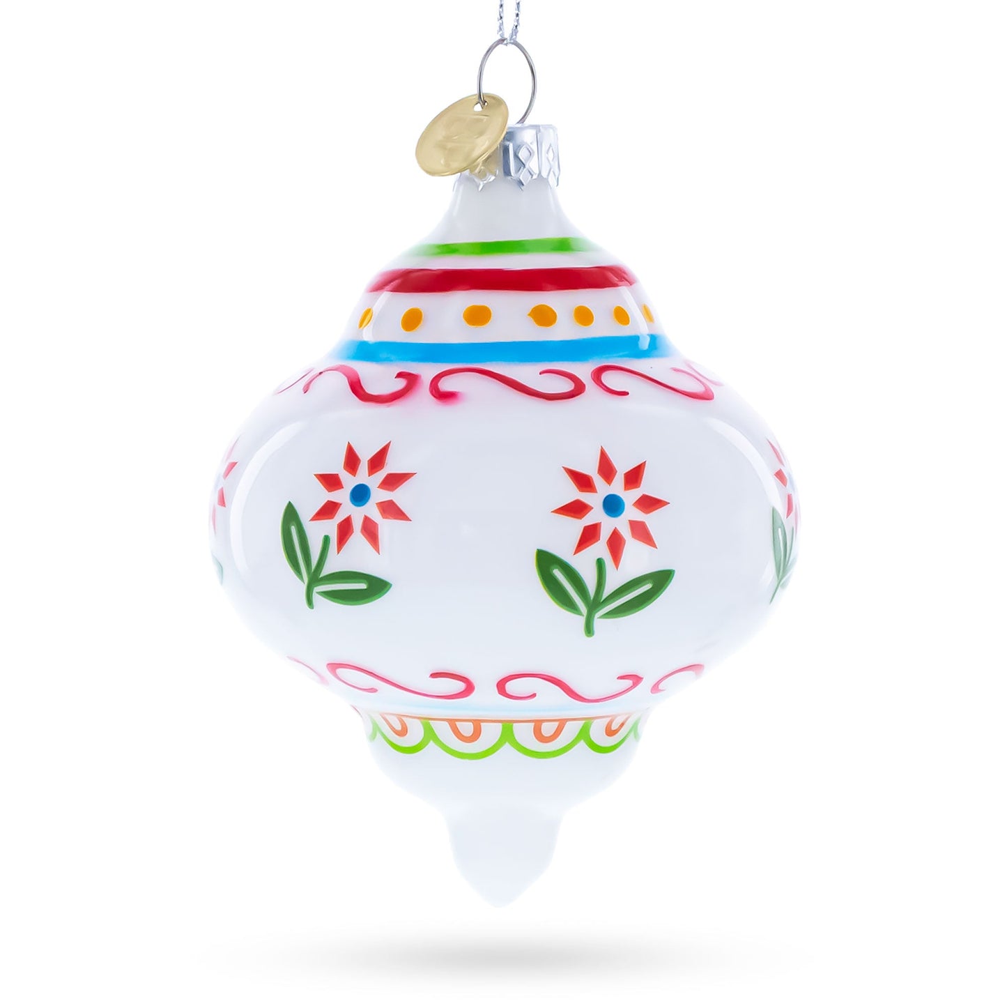 Finial with Floral Pattern Glass Christmas Ornament