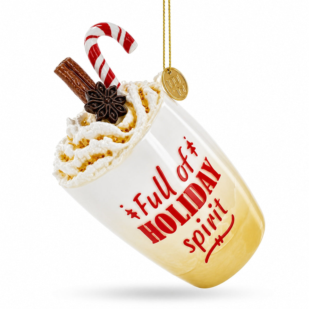Whipped Cream Holiday Spirit Cocktail Candy Cane Glass Christmas Ornament