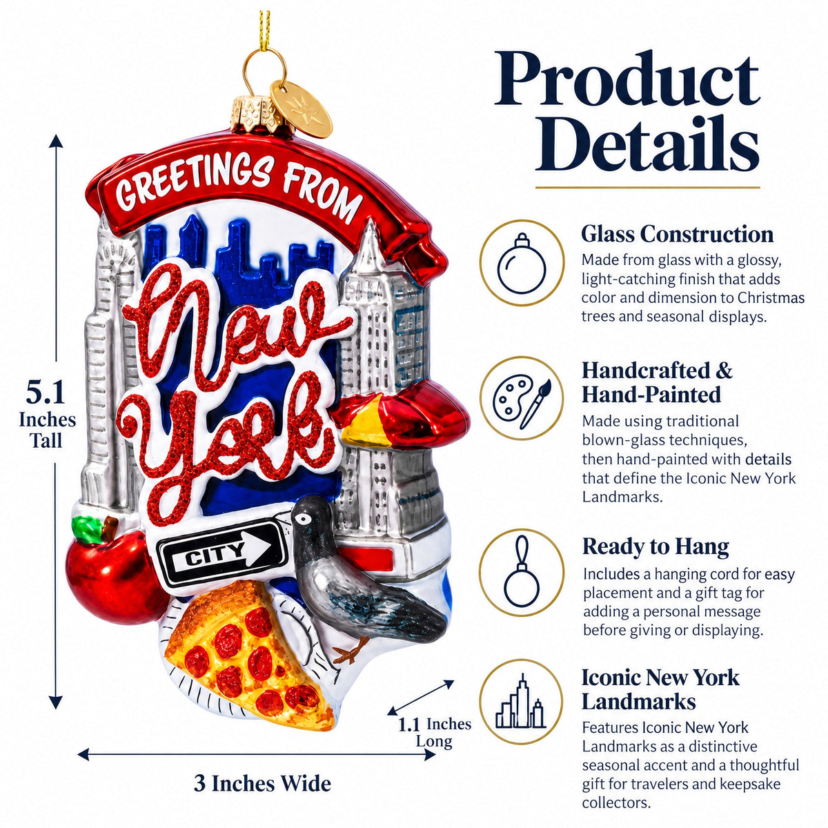 Iconic New York Landmarks Glass Christmas Ornament