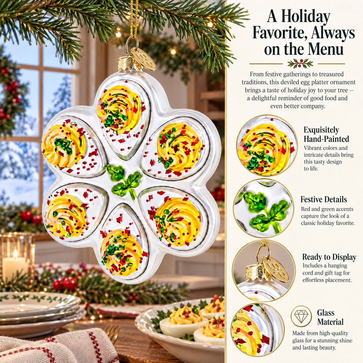 Deviled Egg Platter Glass Christmas Ornament