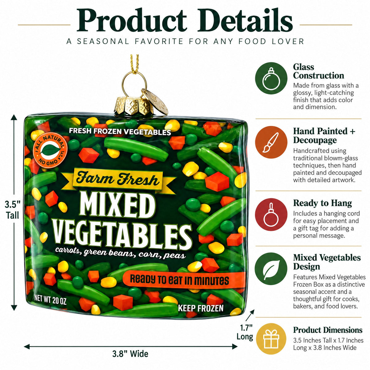 Mixed Vegetables Frozen Box Glass Christmas Ornament