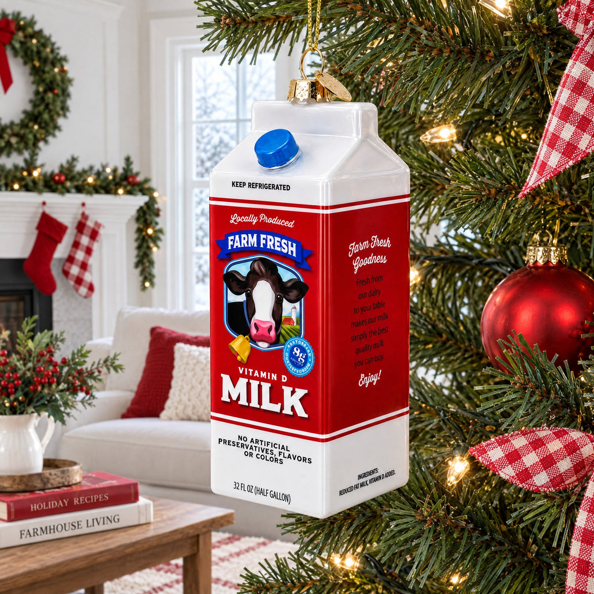 Milk Carton Glass Christmas Ornament