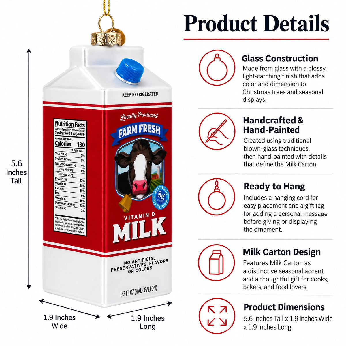 Milk Carton Glass Christmas Ornament