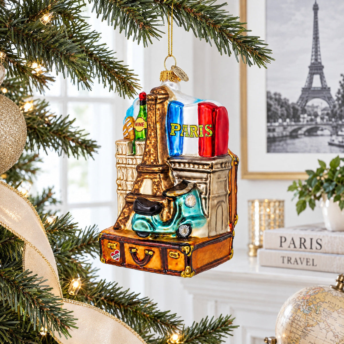 Paris Eiffel Tower Travel Keepsake Glass Christmas Ornament