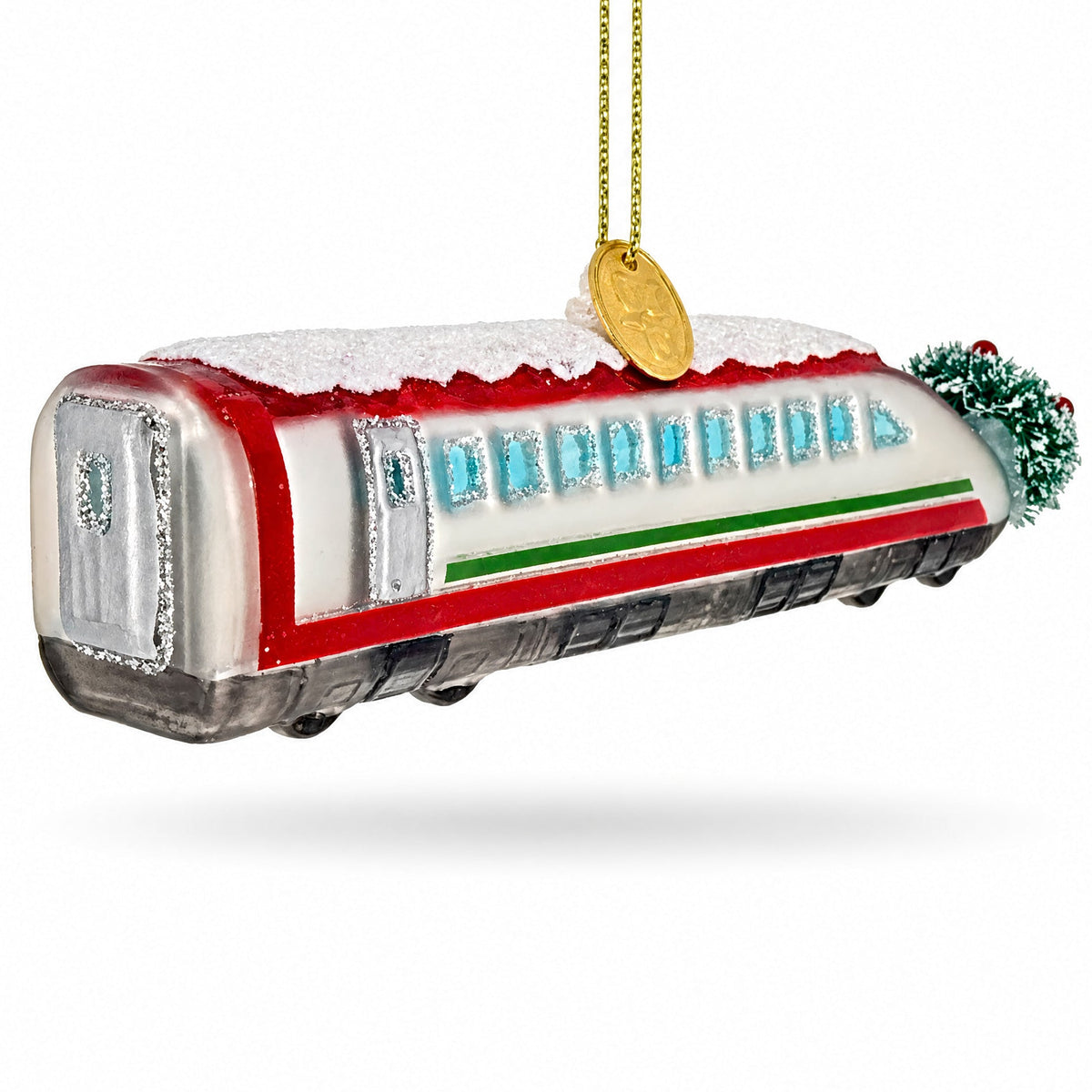 Bullet Train Express Glass Christmas Ornament